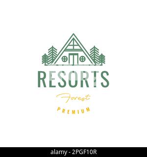 Resort Villa Haus Holz Dorf Wald Urlaub minimales Logo Design Vektor Stock Vektor