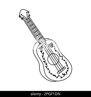Mexikanische Gitarre im handgezeichneten Doodle-Stil. Vektordarstellung isoliert auf weißem Hintergrund Stock Vektor