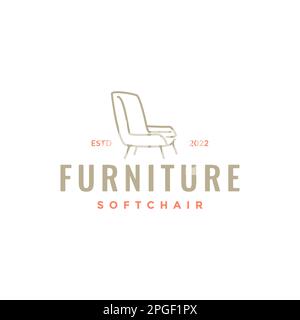 Weicher Sessel, Sofa, Holzmöbel, Innenausstattung, minimalistisches, modernes Logo-Design Stock Vektor