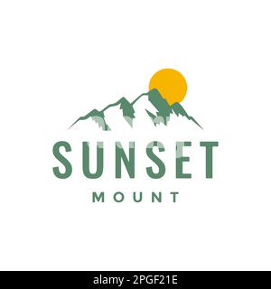 Hipster mit Berg- und Sonnenuntergangsmuster, schlichter Vektor im Logo-Design Stock Vektor