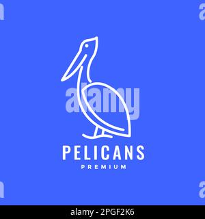 Langschnabelvogeljagd Fisch Pelikan-Linie Art moderner minimalistischer Logo-Design-Vektor Stock Vektor