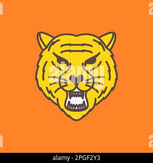 Kopf Tier Tier Tier Tier Tierwelt Tiger brüllen Linie Art farbenfrohes orangefarbenes Logo Design Vektor Stock Vektor