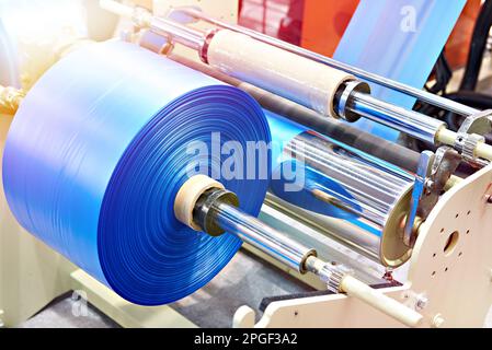 Maschine für die Herstellung von Plastiktüten Stockfoto