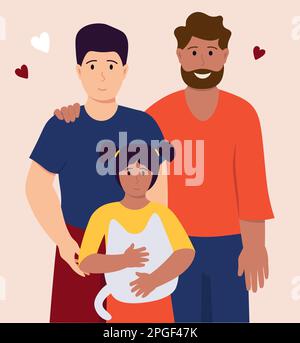 LGBT Family Two Gay Dads Vector Illustration in Flat Style Stock Vektor