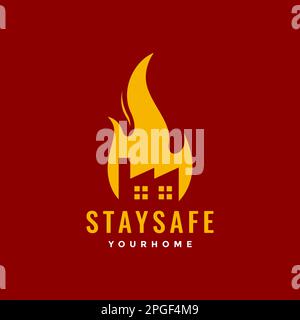 Sicher bleiben Gefahr Feuer Flamme Heim Firma sicher flaches modernes Logo Design Vektor Stock Vektor