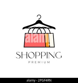 Kleiderbügel Kleid feminine Einkaufstasche Sale farbenfrohes Logo Vektor-Design Stock Vektor