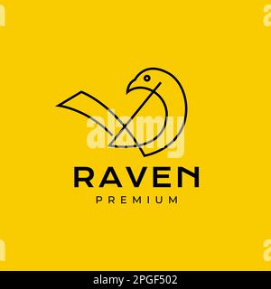 raven kräht Vogel geometrische Linie minimalistischer moderner Logovektor Stock Vektor