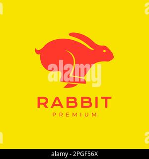 Tiertiere Kaninchenhasen hüpfen modernes farbenfrohes Logo-Design-Vektor Stock Vektor