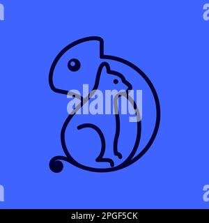 Tiertiere Katzenkätzchen mit Chamäleon-Kreis, geometrisches, modernes, einfaches Logo-Design Stock Vektor