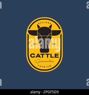 Vieh Vieh Vieh Kühe Kopf Milch Rindfleisch geometrisches Abzeichen Vintage Logo Design Vector Stock Vektor