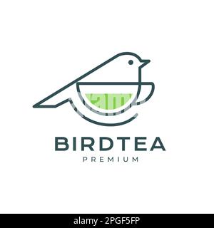 Morgenvogel mit Teetasse, warm, minimalistische Linien, moderner Vektor mit Logo-Design Stock Vektor