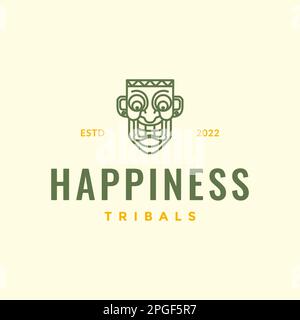 Tribal Maske Holz Kultur Stamm ethnische Menschen lächeln Maskottchen Hipster Logo Design Vector Stock Vektor