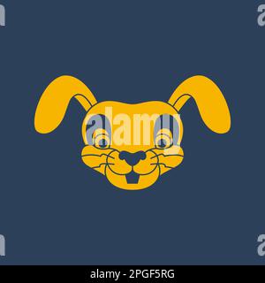 haustiere Hase Hase Hase Gesichtskopf langes Ohr Maskottchen Cartoon niedlich flaches Logo Vektor Stock Vektor