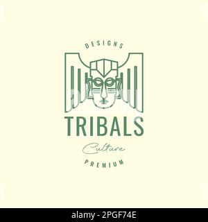 Kultur Stamm ethnische Maske Holz Flügel traditionelle Linienart Hipster Logo Design Vektor Stock Vektor