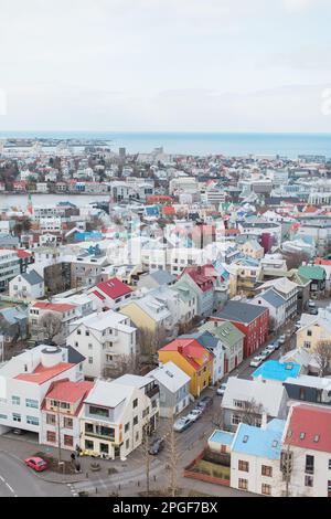 Erhöhte Aussicht auf Reykjavik Island vom Turm in Hallgrímskirkja Stockfoto