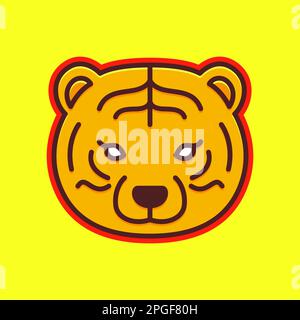 Tierwald Dschungel Tierwelt Tigerjunge Gesicht niedliches Maskottchen farbenfrohes Logo Design Vektor Stock Vektor