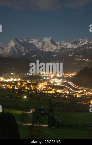 Winter Schweiz Alpengebirge Long Exposure Night View Stockfoto