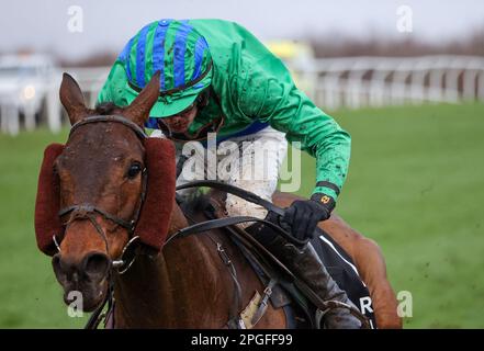 2023 Down Royal Racecourse Lisburn Nordirland. 17. März 2023. Bluegrass Stamm 30 Chase. Rennpferd Portstorm (7), geritten von Jockey Shane O'Callaghan und ausgebildet von C A McBratney. Stockfoto