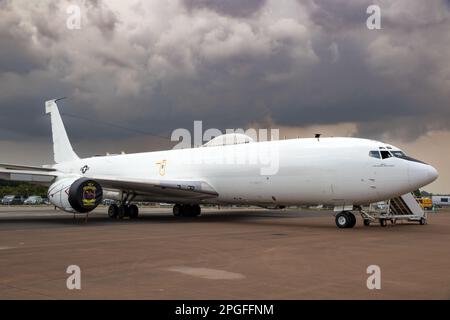 US Navy Boeing E-6 Mercury, Luftleitungs- und Kontrollflugzeug der VQ-4 Shadows auf dem Asphalt des Luftwaffenstützpunktes RAF Fairford. Fairford, Großbritannien - 13. Juli 2018 Stockfoto