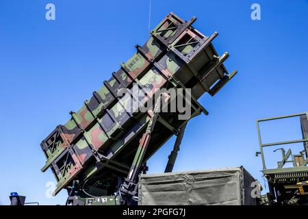 Mobile MIM-104 Patriot-Boden-Luft-Raketen-SAM-System des Militärs. Deutschland - 9. Juni 2018 Stockfoto