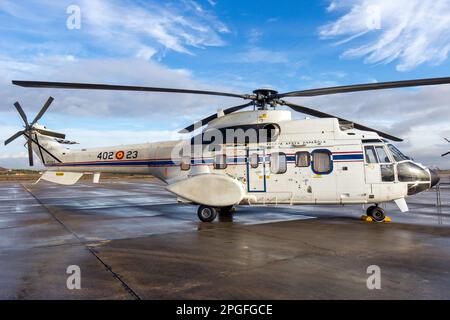 Spanischer Air Force AS532 Cougar VIP Hubschrauber. Torrejon, Spanien - 11. Oktober 2014 Stockfoto