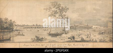 Old Walton Bridge vom Middlesex Shore 1755 aus gesehen vom Giovanni Antonio Canal Stockfoto