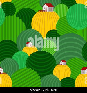 Betriebs- und Feldmuster nahtlos. Ranch- und Ackerland-Hintergrund Stock Vektor