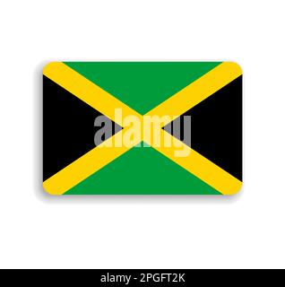 Jamaika-Flagge - flaches Vektorrechteck mit abgerundeten Ecken und fallendem Schatten. Stock Vektor