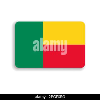 Benin-Fahne - flaches Vektorrechteck mit abgerundeten Ecken und Schlagschatten. Stock Vektor