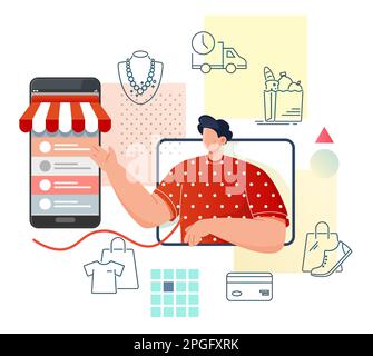 Mobil – Online-Shop – Full-Service-Lösungen – Bestandsdarstellung als EPS 10-Datei Stock Vektor