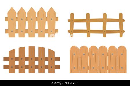 Sammlung, Set Mit Verschiedenen Holzzäunen Für Den Garten. Designkonzept In Flacher Form Stock Vektor