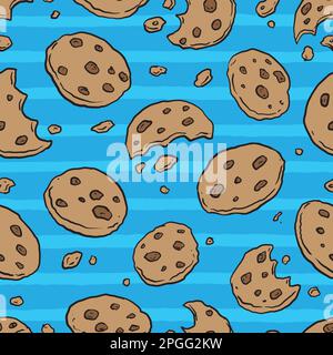 Schokoladenstückchen Kekse kritzeln nahtlos. Hintergrund der Vektordarstellung für Cartoon-Illustrationen. Für Druck, Textil, Web, Inneneinrichtung, Mode, Su Stock Vektor