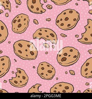 Schokoladenstückchen Kekse kritzeln nahtlos. Hintergrund der Vektordarstellung für Cartoon-Illustrationen. Für Druck, Textil, Web, Inneneinrichtung, Mode, Su Stock Vektor