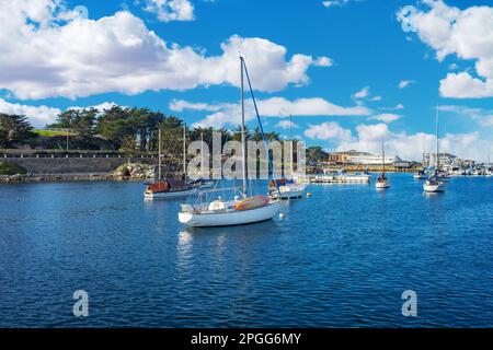 Segelboote im Hafengebiet von Monterey, Kalifornien Stockfoto