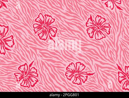 Zebra-Hibiskus-Konzeptmuster. Hintergrund der Vektordarstellung. Stock Vektor