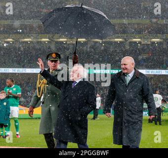 Dublin, Irland. 22. März 2023; Aviva Stadium, Dublin, Irland: International Football Friendly, Republik Irland gegen Lettland; Irland Präsident Michael Higgins Credit: Action Plus Sports Images/Alamy Live News Stockfoto