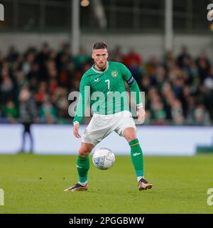 Dublin, Irland. 22. März 2023; Aviva Stadium, Dublin, Irland: International Football Friendly, Republik Irland gegen Lettland; Matt Doherty (c) of Ireland Credit: Action Plus Sports Images/Alamy Live News Stockfoto