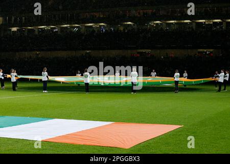 Dublin, Irland. 22. März 2023; Aviva Stadium, Dublin, Irland: International Football Friendly, Republik Irland gegen Lettland; The Opening Ceremony Credit: Action Plus Sports Images/Alamy Live News Stockfoto