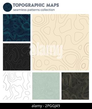 Topografische Karten. Authentische Isolationsmuster, nahtloses Design. Erstaunlicher kachelbarer Hintergrund. Vektorabbildung. Stock Vektor