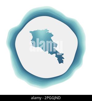 Armenien Logo. Abzeichen des Landes. Mehrschichtiges kreisförmiges Schild um die armenische Grenzform. Illustration des kühlen Vektors. Stock Vektor