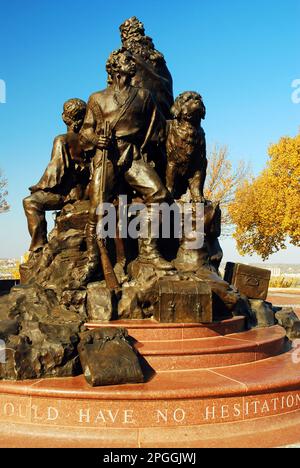 Eine Skulptur zu Ehren des Corp of Discovery, einer Expedition unter der Leitung von Lewis und Clark, steht in einem Park in Kansas City Stockfoto