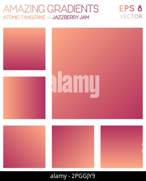 Farbenfrohe Farbverläufe in atomaren Mandarinen- und Jaszberry-Marmeladen-Farbtönen. Lebendiger Verlaufshintergrund, erstaunliche Vektorillustration. Stock Vektor