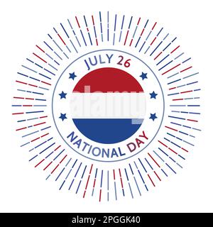 Abzeichen für den niederländischen Nationalfeiertag. Unabhängigkeitserklärung vom Spanischen Reich 1581 als niederländische Republik. Gefeiert am 26. Juli. Stock Vektor