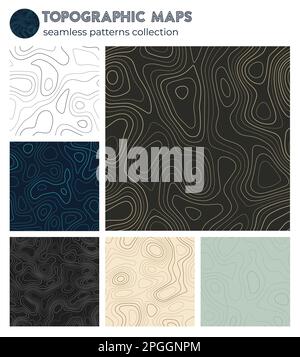 Topografische Karten. Authentische Isolationsmuster, nahtloses Design. Toller, gekachelter Hintergrund. Vektorabbildung. Stock Vektor