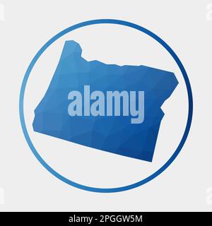 Oregon-Symbol. Polygonale Karte des US-Bundesstaates im Gradientenring. Rundes Schild mit niedrigem Poly Oregon. Vektorabbildung. Stock Vektor