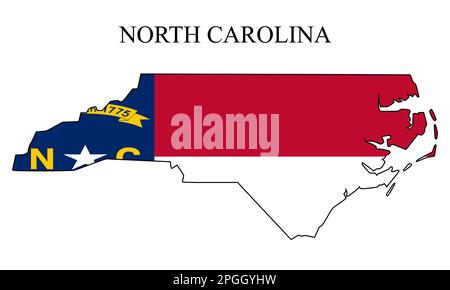Kartenvektordarstellung von North Carolina. Weltwirtschaft. Bundesstaat in Amerika. Nordamerika. Vereinigte Staaten. Amerika. USA Stock Vektor