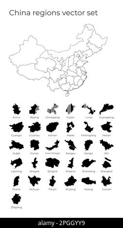 China-Karte mit Formen von Regionen. Leere Vektorkarte des Landes mit Regionen. Grenzen des Landes für Ihre Infografik. Vektorabbildung. Stock Vektor