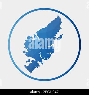 Lewis und Harris Legende. Polygonale Karte der Insel im Gradientenring. Rundes Schild mit niedrigem Poly Lewis und Harris. Vektorabbildung. Stock Vektor