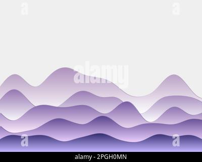 Abstrakter Berghintergrund. Gekrümmte Schichten in violetten Farben. Hügel im PaperCut-Stil. Lebendige Vektor-Illustration. Stock Vektor