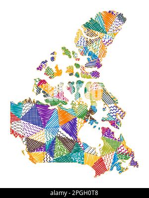 Karte von Kanada im Kinderstil. Handgezeichnete Polygone in Form von Kanada. Vektorabbildung. Stock Vektor